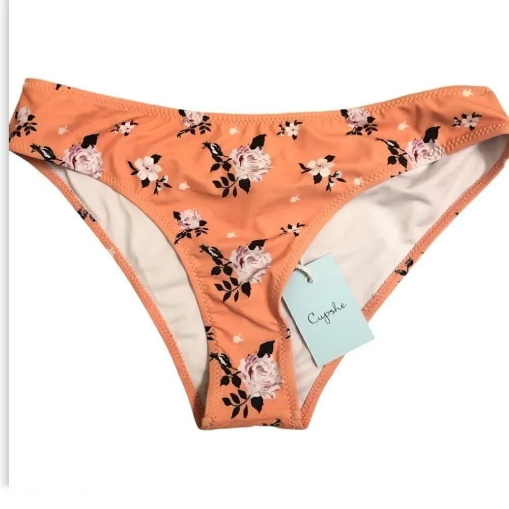 Cupshe Peach floral print pastel Bikini bottoms swimsuit bathing suit -M 🍑